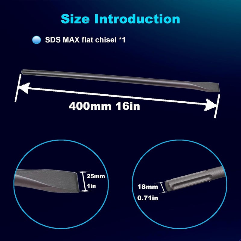 Phyxlyn 16-Inch SDS Max Chisel, 1 Inch Flat Chisel, Ideal for Concrete Demolition, Tile Removal Tool for SDS-Max Hammer Drill Attachment, 40Cr Alloy Steel - Image 3